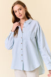 Long Sleeve Oversized Button Down Stripe Print Top Blue