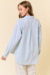 Long Sleeve Oversized Button Down Stripe Print Top Blue