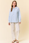 Long Sleeve Oversized Button Down Stripe Print Top Blue