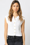 Sleeveless Button Down Knit Sweater Top White