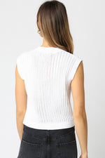 Sleeveless Button Down Knit Sweater Top White