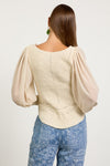 Long Balloon Sleeve Knit Sweater Top Cream