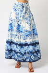 High Waist Tie Floral Print Maxi Skirt Blue