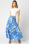 High Waist Tie Floral Print Maxi Skirt Blue