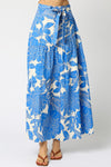 High Waist Tie Floral Print Maxi Skirt Blue