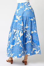 High Waist Tie Floral Print Maxi Skirt Blue