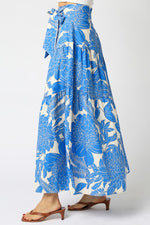 High Waist Tie Floral Print Maxi Skirt Blue