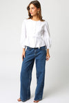 Long Sleeve Button Down Waist Tie Top White