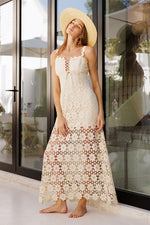 Waitlist 2/5 ♥ Wilder Sleeveless Crochet Floral Lace Maxi Dress Natural