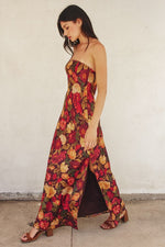 Sleeveless Floral Print Maxi Dress Burgundy