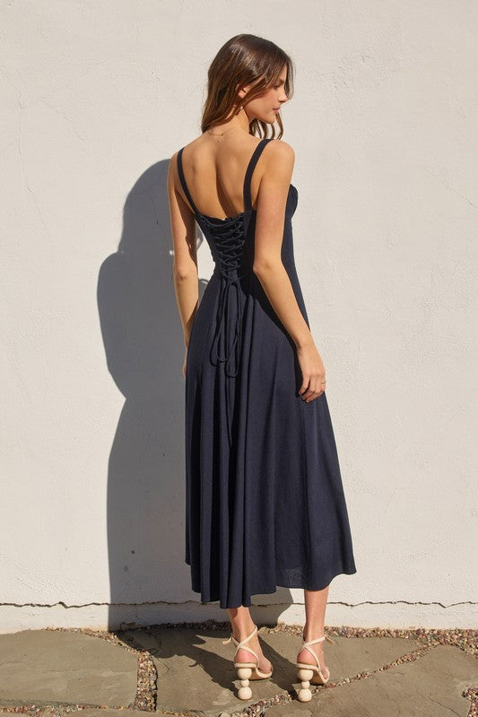 Sleeveless Corset Midi Dress Navy