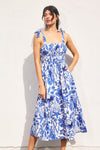 Waitlist 4/23 ♥ Sierra Sleeveless Shoulder Tie Seashell Print Midi Dress Blue