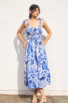 Waitlist 4/23 ♥ Sierra Sleeveless Shoulder Tie Seashell Print Midi Dress Blue