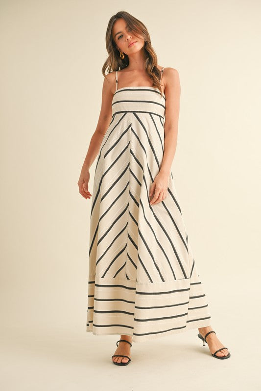 Sleeveless Stripe Print Maxi Dress Cream