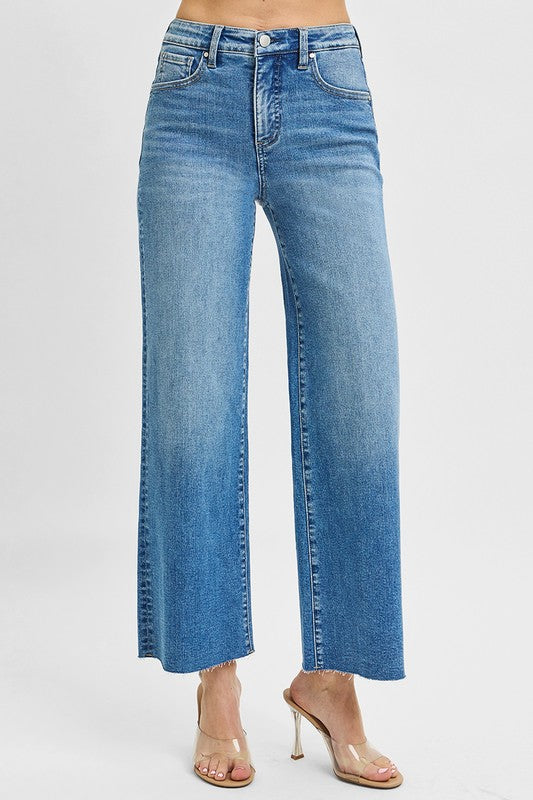 High Rise Crop Wide leg Jeans Medium Wash