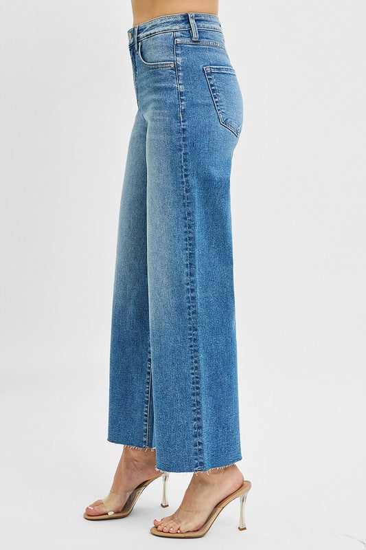 High Rise Crop Wide leg Jeans Medium Wash