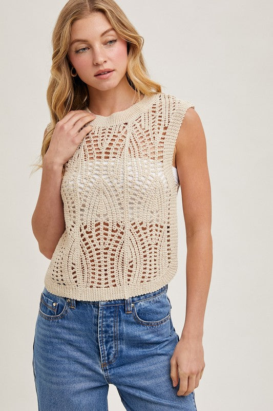 Sleeveless Open Knit Top Natural