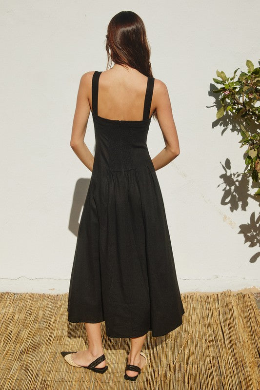 Sleeveless Linen Midi Dress Black