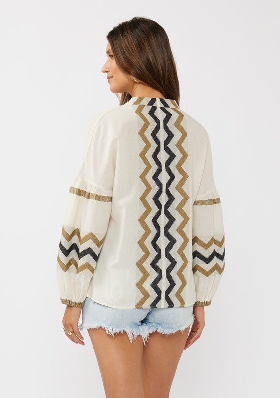 Long Sleeve Jacquard Top Natural