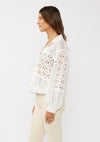 Long Sleeve Embroidered Eyelet Button Down Top White