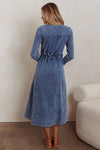  Long Sleeve Button Down Denim Midi Dress Medium Wash