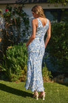 Sleeveless Floral Print Maxi Dress Blue