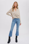 Long Sleeve Tie Front Sweater Top Taupe