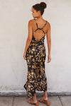 Sleeveless Cowl Neck Twisted Back Floral Print Maxi Dress Black