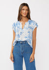 Waitlist 2/10 ♥ Doreen Short Ruffle Sleeve Floral Print Top Blue