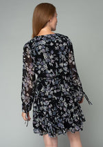 Long Sleeve Floral Print Mini Dress Black