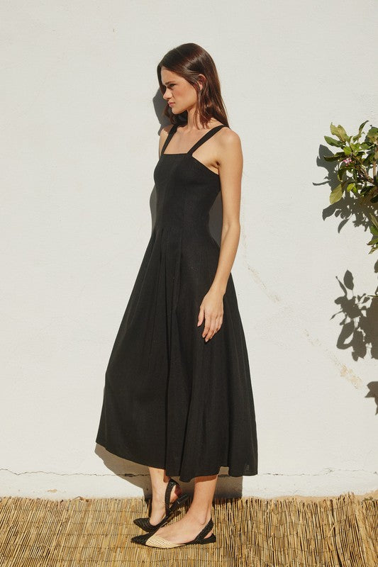 Sleeveless Linen Midi Dress Black