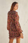 Long Sleeve Floral Print Wrap Mini Dress Rose