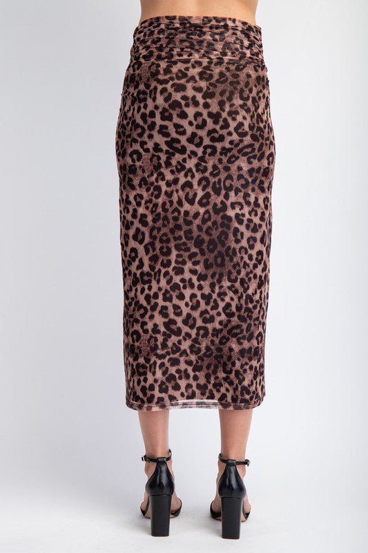  Leopard Print Mesh Midi Skirt Brown Info