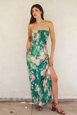 Sleeveless Floral Print Maxi Dress Green