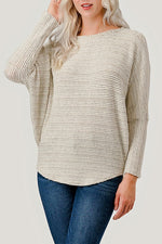 Long Dolman Sleeve Striped Ribbed Top Ivory