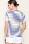 Short Sleeve Stripe Print Sweater Top Blue