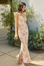 Flutter Sleeve Floral Print Maxi Dress Blush