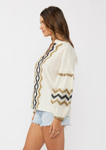 Long Sleeve Jacquard Top Natural