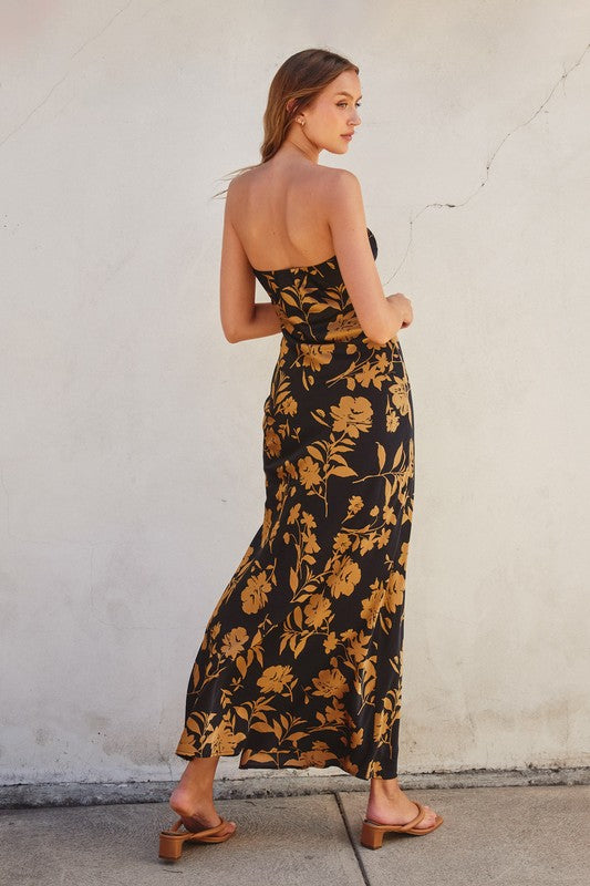 Sleeveless Floral Print Maxi Dress Black