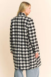 Long Sleeve Houndstooth Print Tweed Coat Black