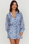 Long Sleeve Mosaic Print Romper Blue