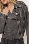 Long Sleeve Vegan Leather Cropped Jacket Blac