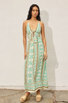 Sleeveless Back Tie Abstract Print Maxi Dress Green