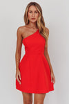 Sleeveless One Shoulder Mini Dress Red