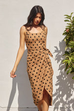 Waitlist 2/20 ♥ Lucy Sleeveless Polka Dot Print Wrap Midi Dress Taupe