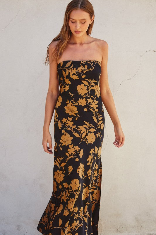 Sleeveless Floral Print Maxi Dress Black