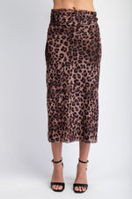 Sleeveless Mesh Leopard Print Top And Midi Skirt Set Brown