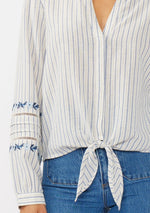 Waitlist 1/26 ♥ Elliott Long Sleeve Front Tie Stripe Print Top Blue