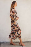 Long Sleeve Floral Print Maxi Dress Black