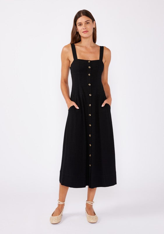 Sleeveless Button Down Front Midi Dress Black